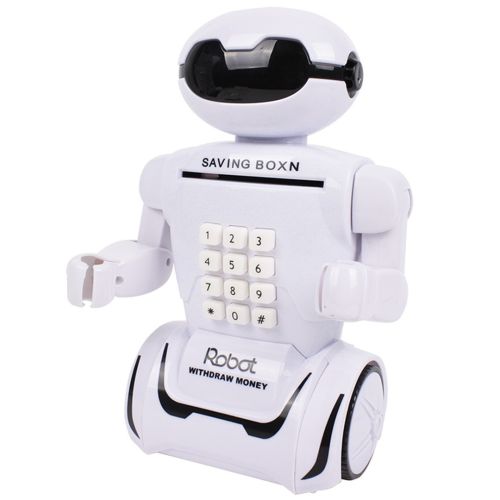 Дитяча електронна скарбничка світильник Robot Piggy Bank 6688-8 з кодовим замком і купюроприймачем, Дитячий сейф Робот з лампою на батарейках Білий