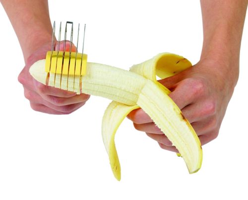 Ножиці-слайсер Bananenschneider ножиці для нарізки бананів, ручний кухонний слайсер, бананорезка з харчового пластику для кухні Жовта