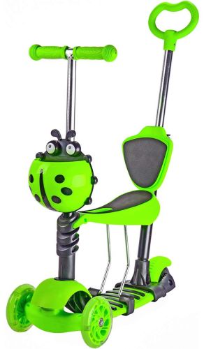 Триколісний дитячий самокат беговел Scooter FYS-2864 Green 5 в 1 зі складним сидінням, батьківською ручкою та колесами, що світяться, для дітей Зелений