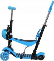 Трехколесный детский самокат беговел Scooter FYS-2864 Blue 5 в 1 со складным сиденьем, родительской ручкой и светящимися колесами для детей Голубой