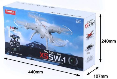 Радіокерований квадрокоптер Syma X5SW - 1 Black, White HD + FPV з HD WI-FI камерою на пульті управління