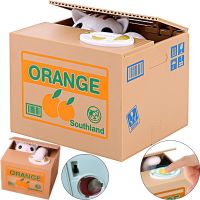 Дитяча інтерактивна скарбничка хитрий котик Mischief Saving Box на батарейках Скарбничка-сейф для грошей кіт злодюжка в коробці забирає монетку лапою