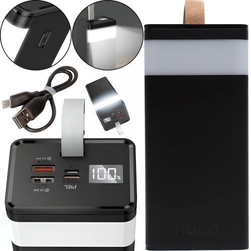 Зовнішній акумулятор з швидкою зарядкою Power Bank Hoco J86 40000mah 22.5 W, Портативна батарея повербанк Хоко 18w з ліхтариком і ремінцем Чорний