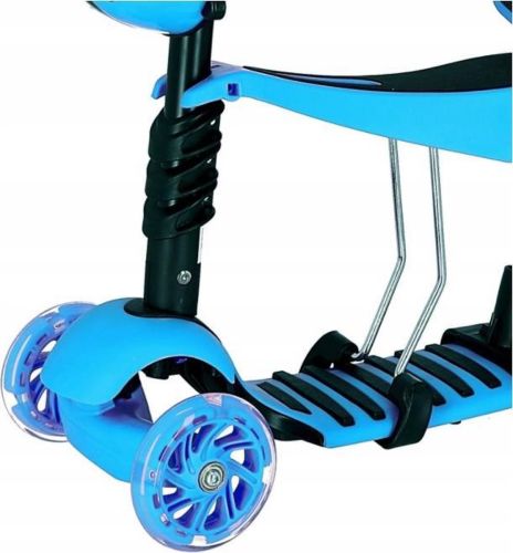 Трехколесный детский самокат беговел Scooter FYS-2864 Blue 5 в 1 со складным сиденьем, родительской ручкой и светящимися колесами для детей Голубой