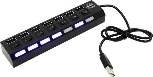 USB хаб Memos 7SW на 7 портів USB 2.0 Black, розгалужувач із кнопками on off HUB Чорний