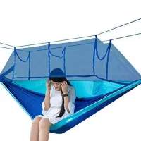 Підвісний туристичний нейлоновий гамак Hammock With Net Blue до 200 кг з москітною сіткою для кемпінгу, Похідний гамак 263х135 Синій