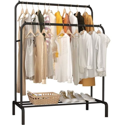 Подвійна стійка вішалка Double Floor Hanger 162х130 см для одягу і полицею для взуття, підлогова стійка-вішалка зі штангою на ніжках до 30 кг чорна
