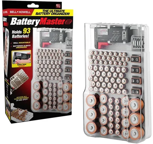 Органайзер футляр для зберігання батарейок і акумуляторів Battery Master AND584 з тестером BT - 168 на 93 шт, пластиковий кейс коробка з відкидною кришкою