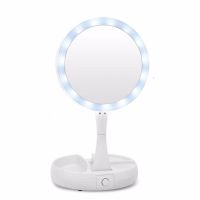 Настольное круглое косметическое зеркало с LED подсветкой My Fold Away для макияжа, Складное увеличительное 10x зеркало трансформер с органайзером