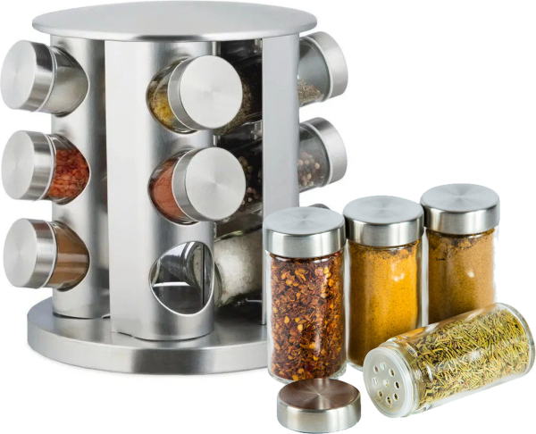 Карусель для спецій Spice Carousel R62-12 на 12 відсіків на підставці, що обертається. Сталевий набір, підставка, баночки для спецій на 12 ємностей