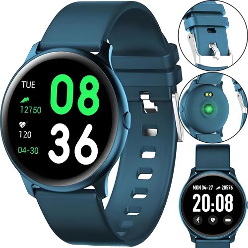 Наручний Смарт годинник Smart Watch Kw19 Blue 44mm C вимірюванням тиску і фітнес трекером розумні Bluetooth годинник з тонометром і пульсометром сині