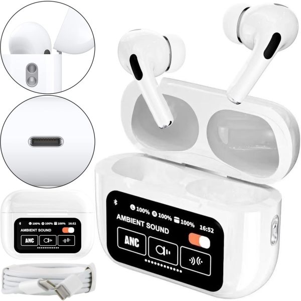 Бездротові вакуумні навушники TWS AirPods A9 PRO 2 Bluetooth в кейсі з сенсорним дисплеєм, навушники-гарнітура Вкладиші блютуз з шумозаглушенням