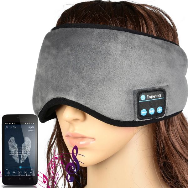 Маска для сну і відпочинку 3D Music Goggles AND183 з Bluetooth гарнітурою, USB Пов'язка на очі з навушниками на липучці з акумулятором сіра