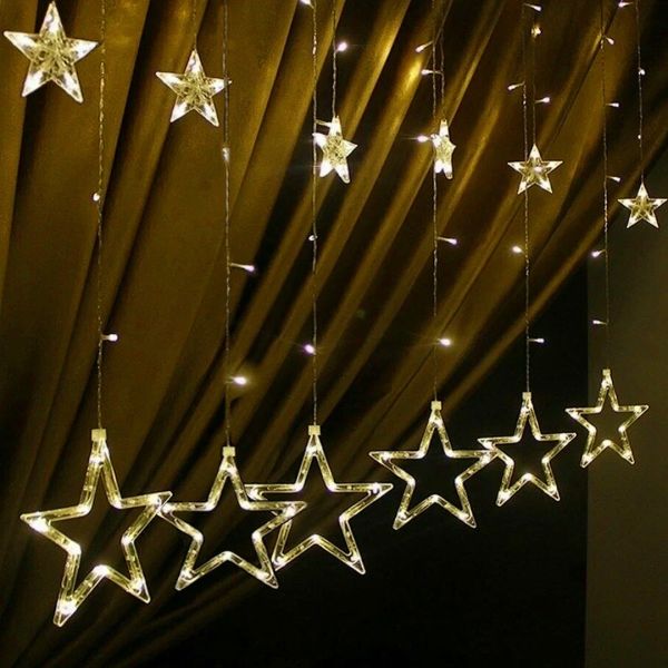Внутрішня гірлянда штора зірки Star Style теплий білий 2. 5Х1 м 138 LED діодів WW, Світлодіодна гірлянда-завіса 12 зірок на вікно 2. 5мх1м 220V