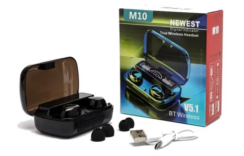 Бездротові Bluetooth навушники Newest M10 з led дисплеєм і індикатором заряду Black чорні сенсорні з екраном TWS М10 C powerbank Earbuds