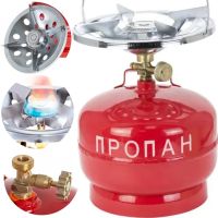 Туристичний газовий балон Пропан УКП-52 з пальником 5 л, туристичний газовий балон з пальником 2 кг червоний, 5 літрів