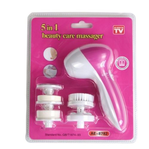 Електричний жіночий масажер для обличчя 5 в 1 Multifunction Face Cleaner AE-8782C 5 насадок, Масажна щітка зі змінними насадками на батарейках
