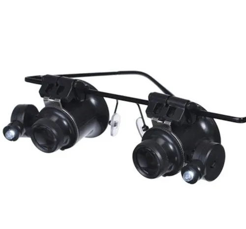 Бінокулярні налобні окуляри з підсвічуванням Glasses 9892a 20х налобна збільшувальна лупа бінокуляри на голову для ювелірів, пайки, читання і ремонту