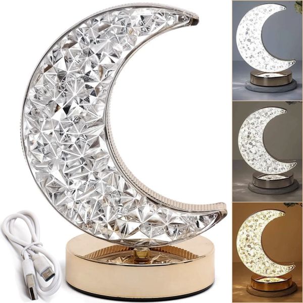 Настільна лампа-нічник Star Moon Table Light 17 сенсорний нічник місяць, Світлодіодна лампа світильник з кристалами на акрилової підставці 3 режими
