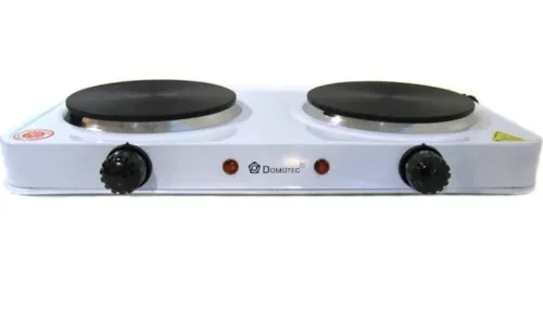 Настільна електроплита Domotec MS-5822 1000W на 2 конфорки диск, двоконфорочна електрична плита 1000Вт з термостатом на 5 положень Біла