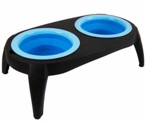 Нековзна подвійна миска Dougez Pet Bowl Set 2 в 1 для їжі і води на складаний підставці для собак і кішок 600мл, годівниця для домашніх тварин