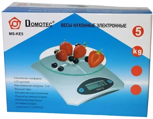 Кухонні електронні ваги Domotec MS-KE5 від 1г до 5 кг Air Glass скляні до 5кг Domotec з LCD-дисплеєм і автоматичним вимкненням Сірі