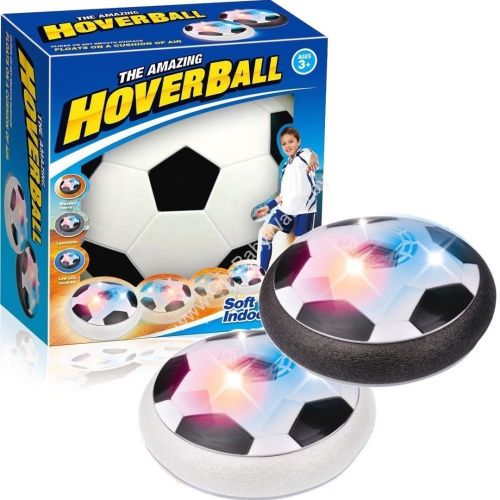 Електричний літаючий м'яч Hoverball, Дитячий аеромяч повітряний ховербол з LED підсвічуванням і музикою для гри в футбол на батарейках чорно білий