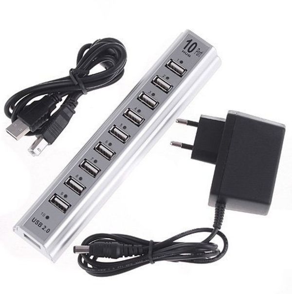 Активний USB хаб Digital White на 10 портів розгалужувач із блоком живлення білий