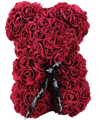 Маленький ведмедик з штучних 3D троянд Teddy Bear de Luxe 25 см Burgundy, бордовий ведмідь Тедді