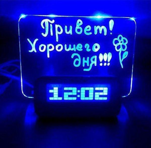 Настільні Світлодіодні годинник Highstar з Led дошкою для записів з USB хабом, маркером і підсвічуванням
