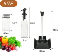 Набір кухонних ємностей Seasoning Bottle T221 - 3 для спецій, олії та оцту 4 ємності на підставці, Спецовница органайзер для зберігання приправ Чорний