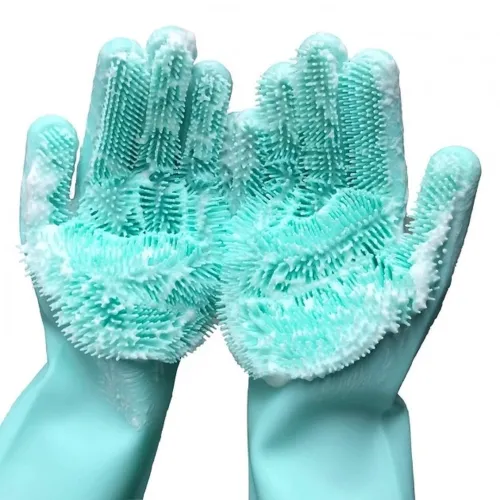 Рукавички губка з ворсинками для миття посуду, універсальні Kitchen Gloves, силіконові рукавички з щіткою для тварин, рукавички губки кухонні
