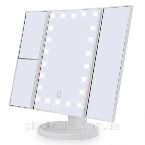 Косметичне потрійне дзеркало з сенсорною кнопкою Superstar Magnifying Mirror JN-817 3 в 1 зі збільшенням, складне дзеркало з LED підсвічуванням біле
