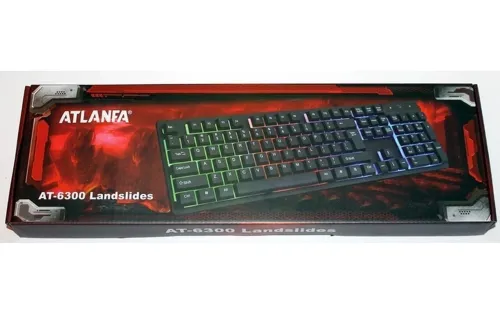 USB проводная геймерская компьютерная клавиатура Landslides KR-6300 с RGB Led подсветкой ATLANFA AT-6300, полноразмерная мембранная Черная