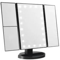 Косметичне потрійне дзеркало з сенсорною кнопкою Superstar Magnifying Mirror JN-817 3 в 1 зі збільшенням, складне дзеркало з LED підсвічуванням Чорне