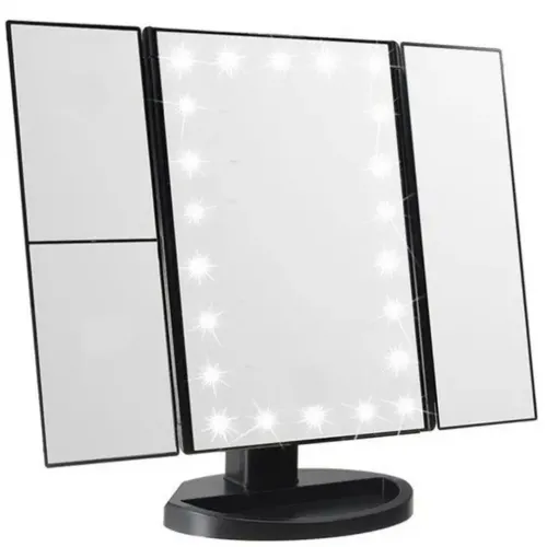 Косметичне потрійне дзеркало з сенсорною кнопкою Superstar Magnifying Mirror JN-817 3 в 1 зі збільшенням, складне дзеркало з LED підсвічуванням Чорне