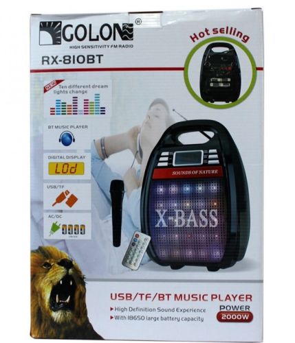 Портативна бездротова Bluetooth колонка валізу X - Bass Golon RX-810BT зі світломузикою і мікрофоном, акустична блютуз система з караоке Чорна