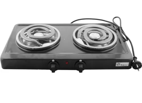 Настільна спіральна електрична плита на дві конфорки Domotec MS-5532 1000w, двоконфорочна електроплита з широкою спіраллю і термостатом Чорний