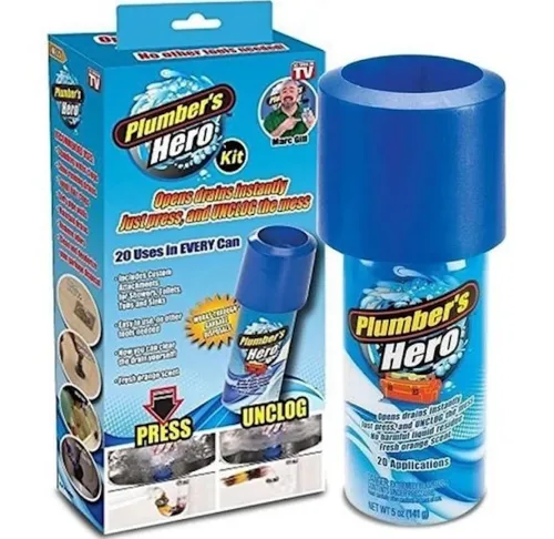 Універсальний вантуз Plumber's Kit Hero для прочищення унітазу і каналізаційних труб з довгою ручкою, Набір для чищення раковини з аерозолем Синій