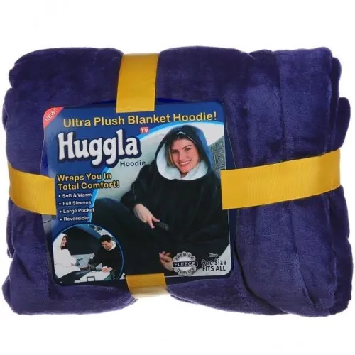 Толстовка-плед з капюшоном Huggle Hoodie Ultra Plush Blanket 2в1 унісекс оверсайз толстовка худі плюшевий плед з рукавами на флісі 74х110 см синя