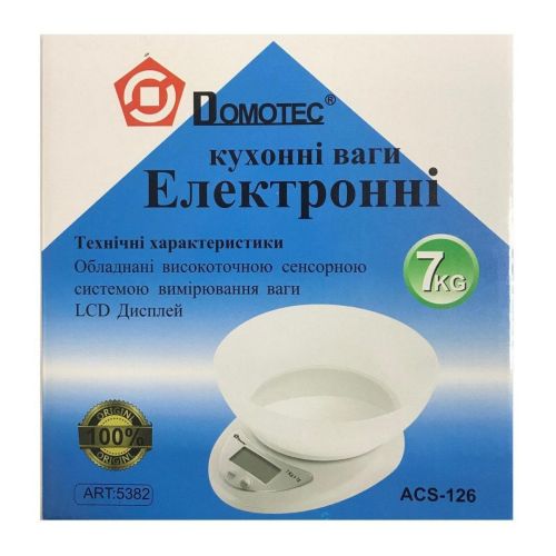 Электронные кухонные весы Domotec MS-126 с чашей до 7 кг ACS-126 / Matarix MX-407, Кулинарные весы Домотек для продуктов на батарейках Белые