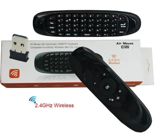 Бездротова аеромишь C120 RuS з клавіатурою Air mouse з гіроскопом, універсальний USB пульт російська розкладка міні клавіатура на батарейках Чорна