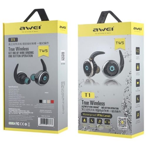 Беспроводные Bluetooth наушники Awei T1 Twins Earphones Black, черные