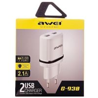USB мережевий адаптер Awei C - 930 на 2 USB 5V, 2.1 A від мережі 220V