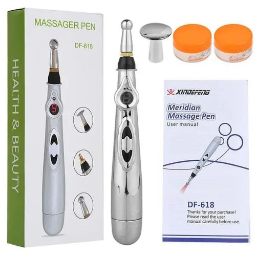 Акупунктурний масажер у формі ручки Massager Pen DF-618, прилад для точкового масажу всього тіла Сірий, електронна акупунктурна ручка для обличчя