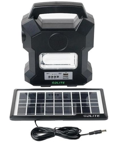 Автономна сонячна станція GDlite GD - 1000A зарядна система Power Bank, ліхтар і 4 LED лампочки з функцією повербанка і радіо для кемпінгу Чорна