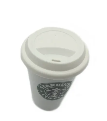 Керамічний стакан чашка StarBucks Ceramic Cup HY-101, багаторазова термочашка Старбакс 300 мл з силіконовою кришкою з поїлкою Біла
