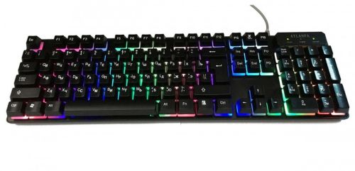 USB проводная геймерская компьютерная клавиатура Landslides KR-6300 с RGB Led подсветкой ATLANFA AT-6300, полноразмерная мембранная Черная
