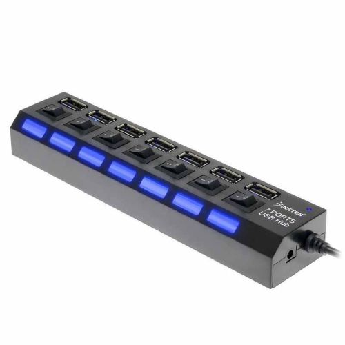 USB хаб Memos 7SW на 7 портів USB 2.0 Black, розгалужувач із кнопками on off HUB Чорний