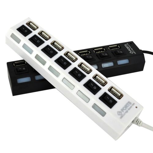 USB хаб Memos 7SW на 7 портів USB 2.0 Black, розгалужувач із кнопками on off HUB Чорний